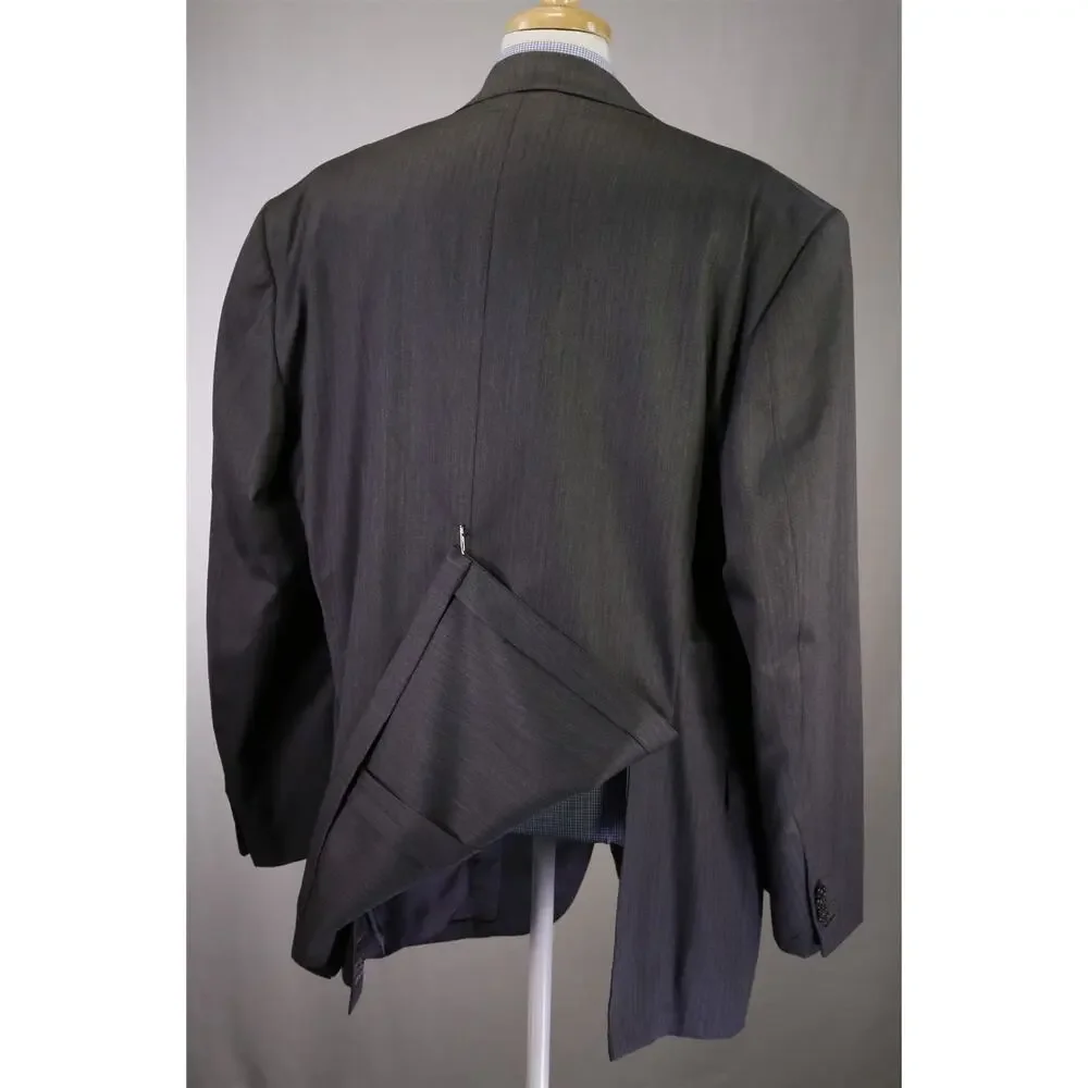 Oxxford Gray Herringbone Peak Lapel 2-Btn Super 140's Wool Blazer 48L